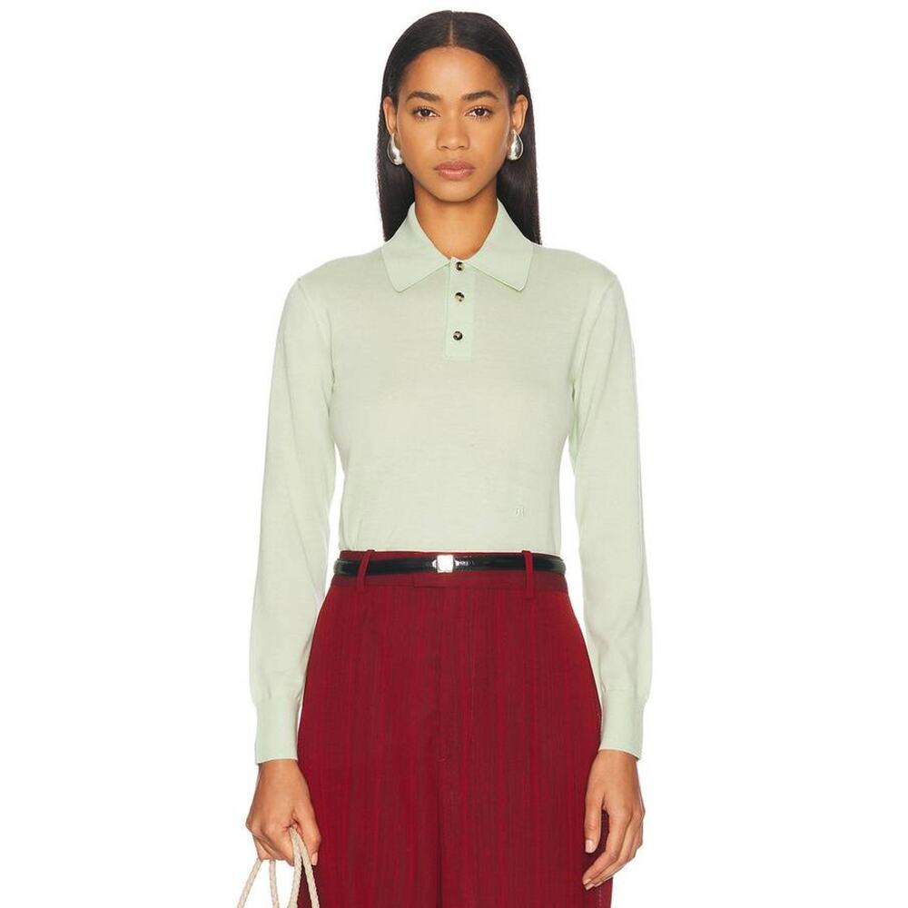 Bottega Veneta Fine Cashmere Crop Polo Embroidery Shirt in Aquamarine M
